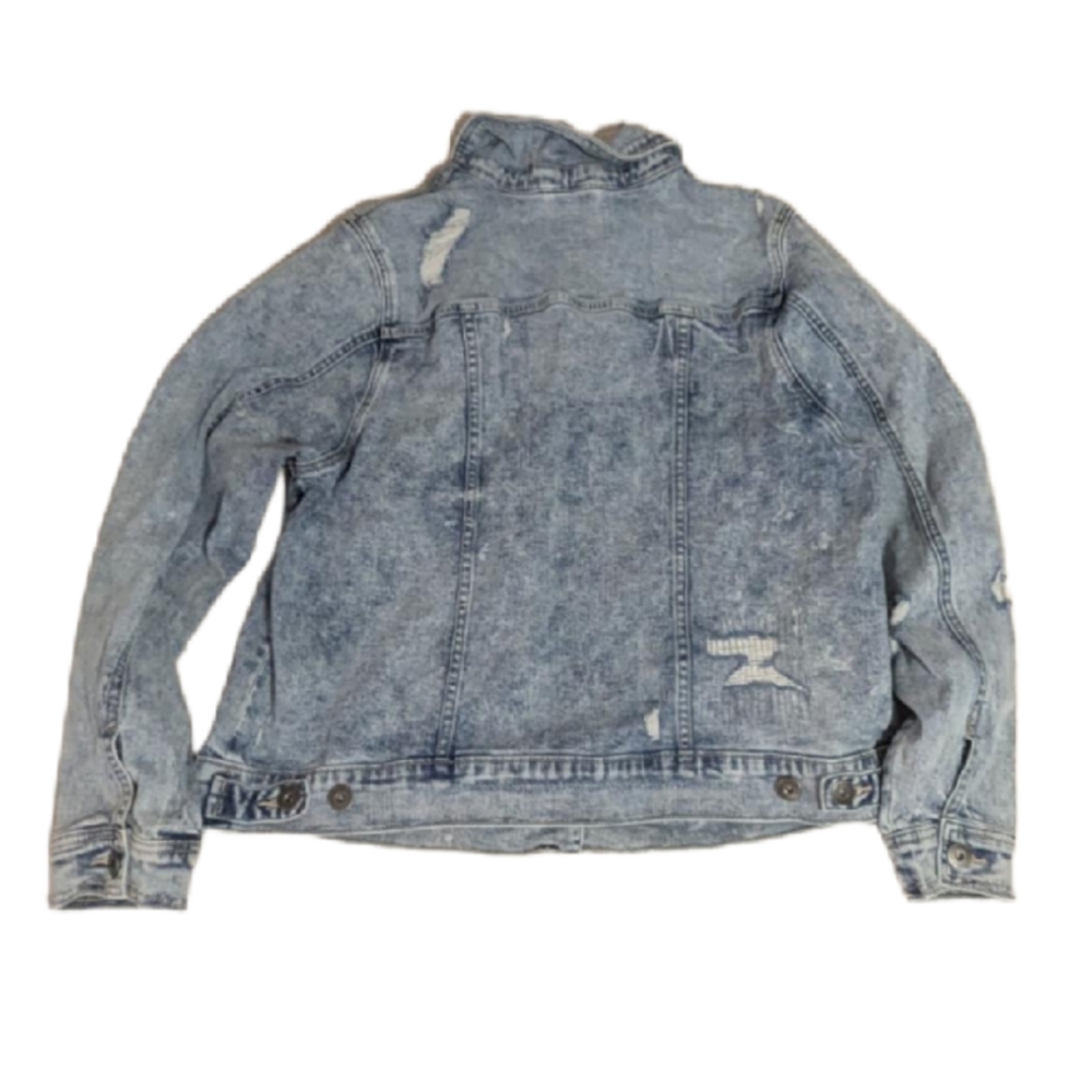 Torrid Deconstructed Trucker Denim Jacket Light Wash Distressed Size 2  18/20(5) - Picture 3 of 16
